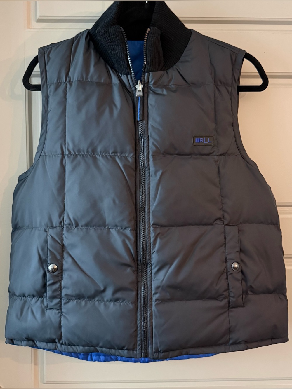 Lauren Ralph Lauren Vest Womens Medium Black/Blue Reversible Down Puffer Vest